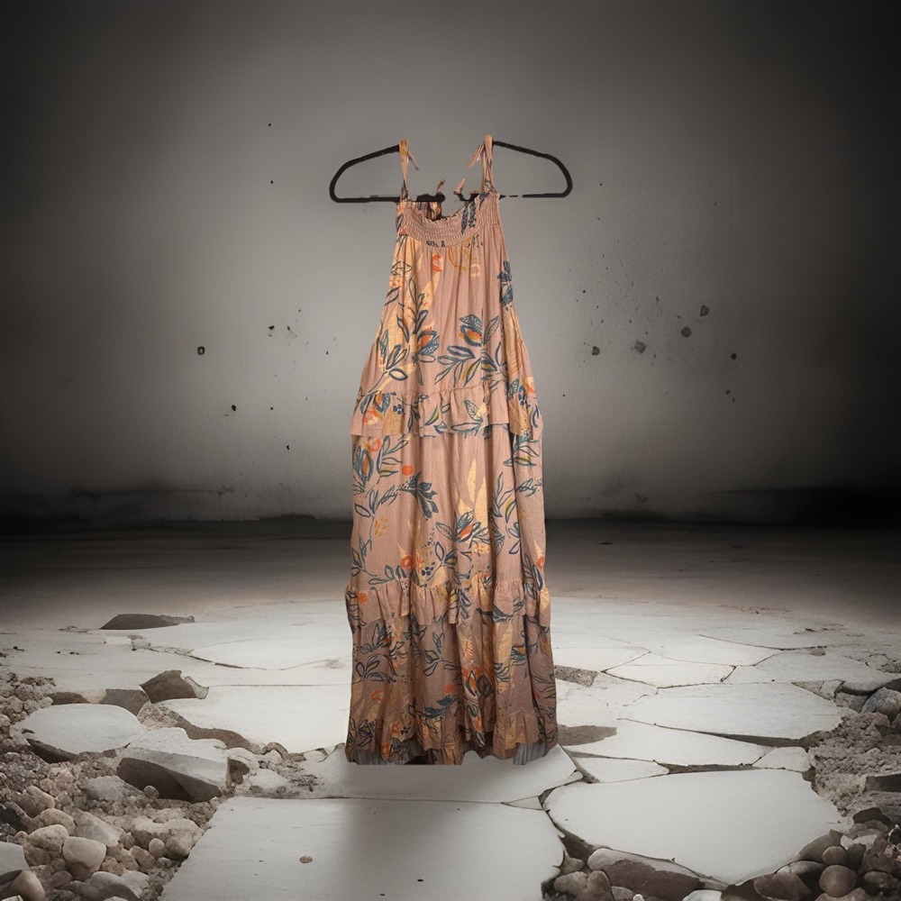 Free People Peach Floral Tiered Maxi Dress
